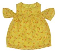 Žlutá šifonová tunika s kytičkami a volnými rameny