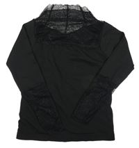 Černý žebrovaný zateplený rolák s krajkou 