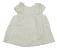 Smetanovo-zlaté pruhované šaty s volánky Zara