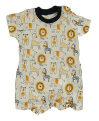 Smetanovo-tmavomodrý kraťasový overal se zvířátky 