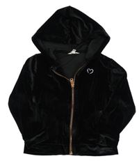 Černá sametová propínací mikina se srdíčkem a hvězdou a kamínky a kapucí RIVER ISLAND