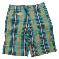Zelenomodro-tmavomodro-oranžové kostkované cargo plátěné kraťasy Pepperts!