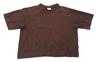 Tmavohnědé oversize crop tričko ZARA