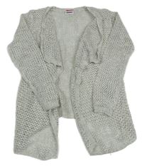 Světlešedo-bílý ažurový svetrový cardigan YIGGA