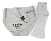Nové - 2Set - Bílé slipy s pruhem D&G + žebrované ponožky 