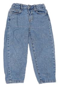 Modré plísňové mom crop rifle s kytičkami Denim Co.