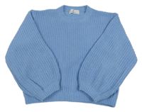 Modrý žebrovaný žinylkový oversize crop svetr H&M