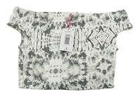Bílo-šedé vzorované žebrované crop tričko Matalan