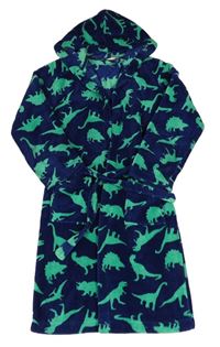 Tmavomodrý chlupatý župan s dinosaury a kapucí John Lewis