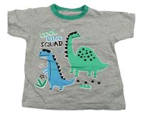 Šedé melírované tričko s dinosaury