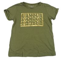 Khaki tričko s nápisy Primark
