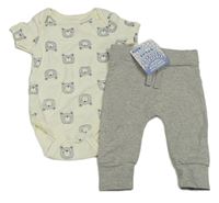 2set - Smetanové body s medvědy + šedé melírované lehké tepláky