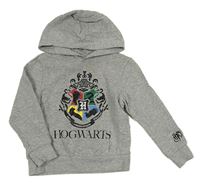 Šedá melírovaná mikina s erbem a kapucí - Harry Potter