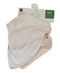 Nové - 3x slinták - světlerůžovo-bílý pruhovaný + bílý puntíkatý se srdíčky + světlerůžový Matalan