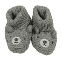 Šedé melírované pletené capáčky s medvědy C&A vel. 17/18