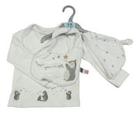 Nové - 3set - Bílé triko s tučňáky + bílý slinták + bavlněná čepice s hvězdami Dunnes