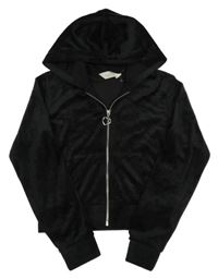 Černá plyšová propínací crop mikina s kapucí H&M