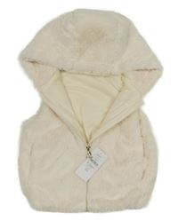 Nové - Smetanová kožešinová podšitá vesta s kapucí Nutmeg