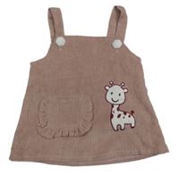 Nové - Starorůžové žebrované laclové šaty s žirafou a kapsou