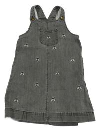 Šedé riflové laclové šaty s výšivkami včel Sergent Major