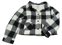 Černo-bílá kostkovaná zateplená crop košilová bunda