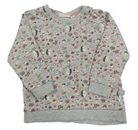 Šedá melírovaná květovaná mikina s ježky a plody Liegelind