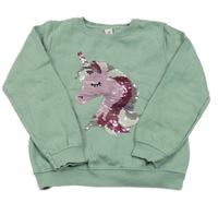 Zelená mikina s jednorožcem z překlápěcích flitrů Topolino