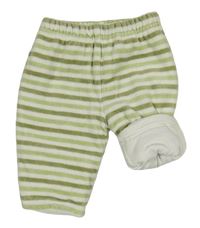 Zeleno-bílé pruhované sametové zateplené tepláky C&A