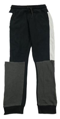 Černo-bílo-tmavošedé tepláky s žebrováním George