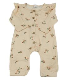 Béžový žebrovaný květovaný overal s volánky