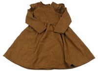 Hnědé žebrované šaty s volánky Shein