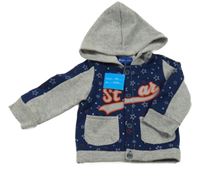 Nové - Tmavomodro-šedá propínací mikina s hvězdami a kapucí