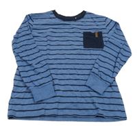 Modro-tmavomodré pruhované triko s kapsou Yigga