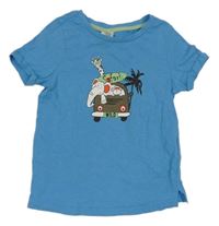 Modré tričko s autem se zvířaty Pocopiano