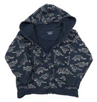 Tmavomodrá propínací mikina s dinosaury a kapucí Primark