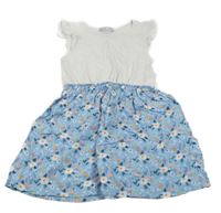 Bílo-světlemodré bavlněno/lehké šaty s květinami Pocopiano