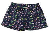 Tmavomodré plátěné kraťasy s obrázky Kiki&Koko