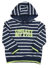 Tmavomodro-bílá pruhovaná mikina s nápisem a kapucí Topolino