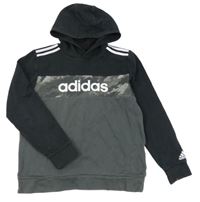 Tmavošedo-černo-army mikina s logem a kapucí Adidas