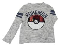 Šedé melírované triko s Pokéballem z překlápěcích flitrů C&A