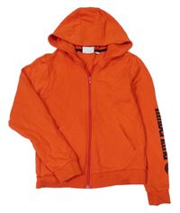 Červená propínací mikina s logem na rukávu a kapucí Timberland