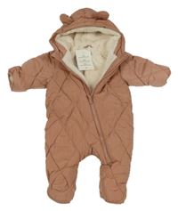 Nové - Starorůžová prošívaná šusťáková zimní kombinéza s kapucí H&M