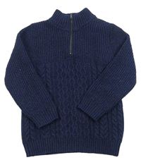 Tmavomodrý vzorovaný pletený svetr Tu