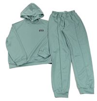 2 set - Zelené teplákové kalhoty + crop mikina s kapucí Shein