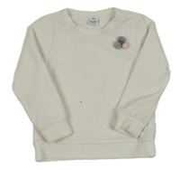 Bílá sametová žebrovaná mikina s bambulkami