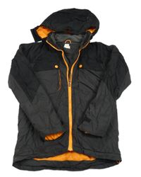 Černo-šedo-oranžová šusťáková zimní bunda s kapucí H&M
