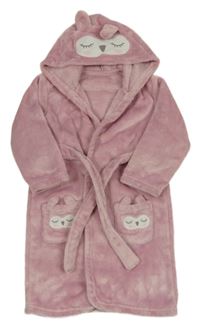 Světlerůžový plyšový župan se sovou a kapucí George