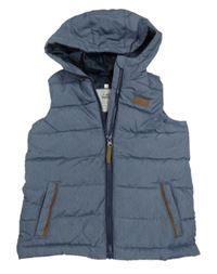Tmavomodrá melírovaná šusťáková zateplená vesta s kapucí Topolino