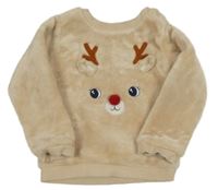 Světlebéžová plyšová mikina se sobem C&A