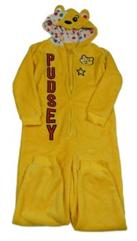Žlutá chlupatá kombinéza s kapucí - medvídek Pudsey George